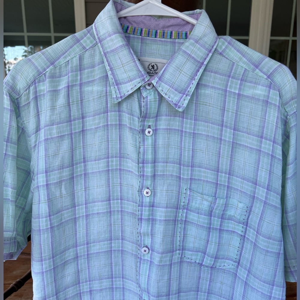 Bugatchi Men’s 100% Linen Short Sleeve Button Down Shaped Fit Shirt Large